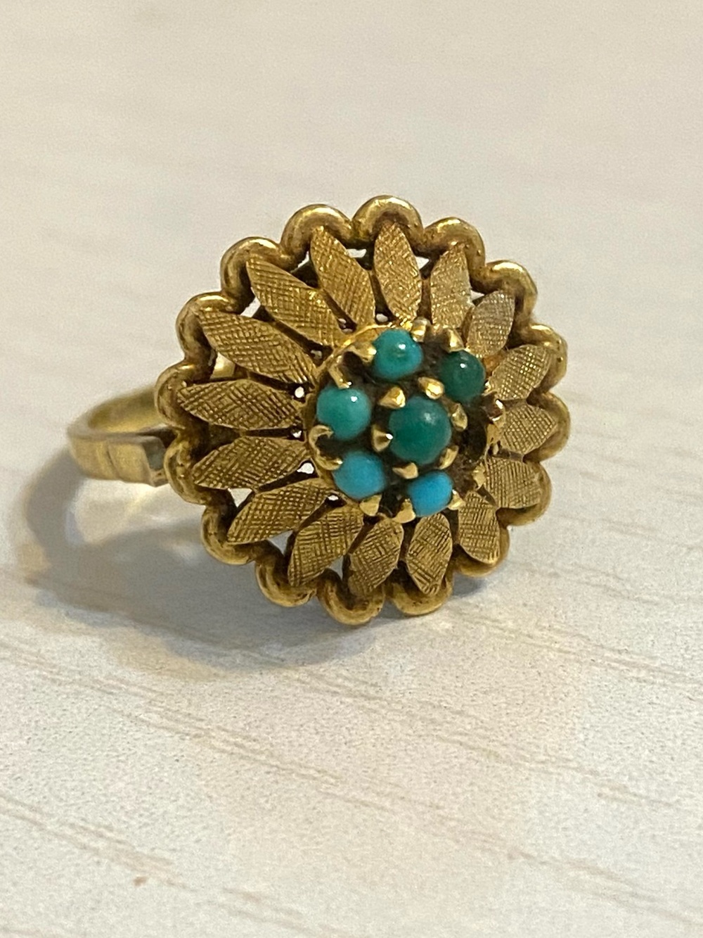 Vintage 18K Yellow Gold Turquoise Ring For Repair Size 8.5